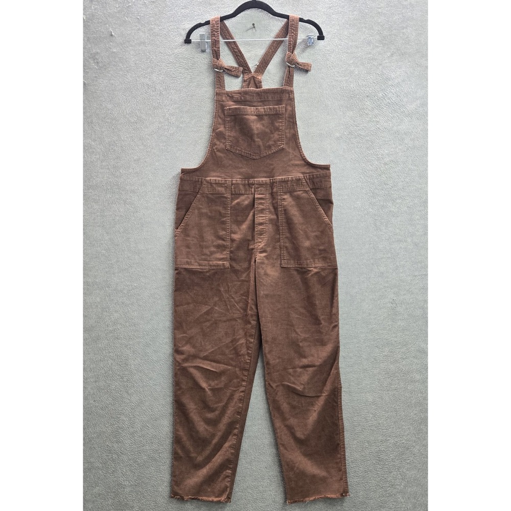 Aerie Women Pants M Brown Barrel Overalls Corduroy Utility Button 26" Inseam - Picture 1 of 11